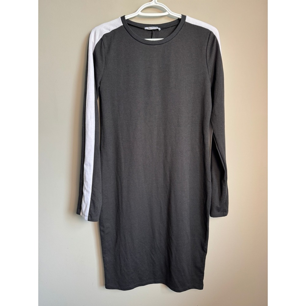 Zara Womens Black White Stripe Long Sleeve T-Shirt Dress L Sporty Athleisure